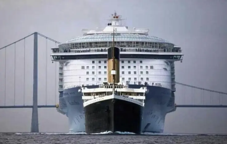 titanic infront of cruise ship