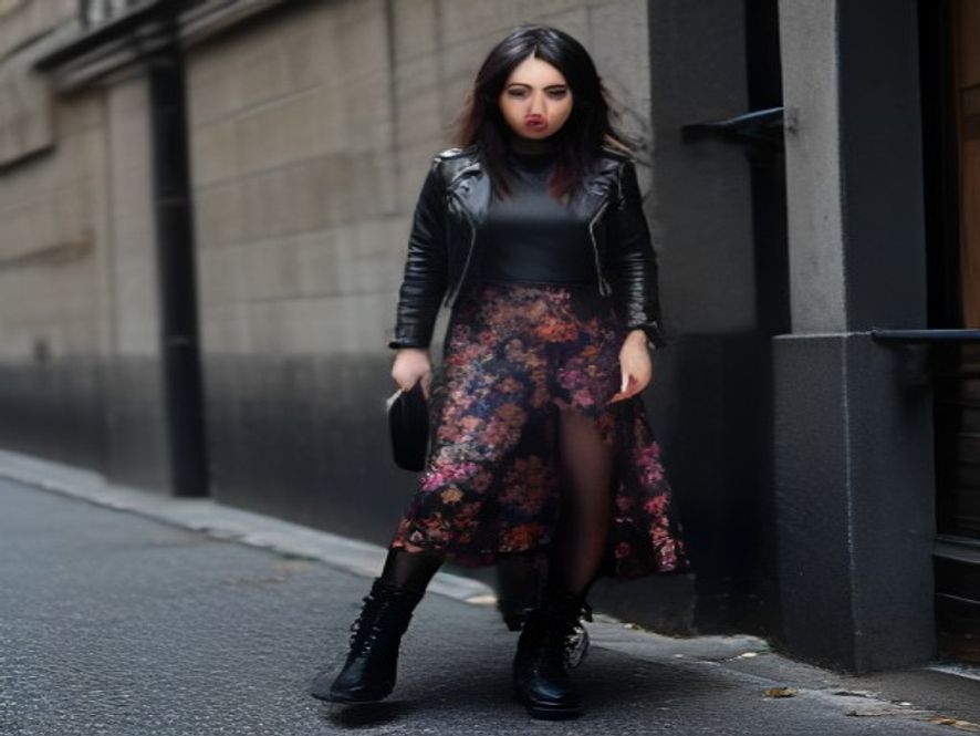 9. Leather Moto Jacket and Floral Midi Dress