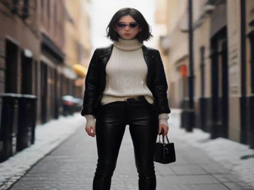3. Chunky Knit Sweater and Leather Pants